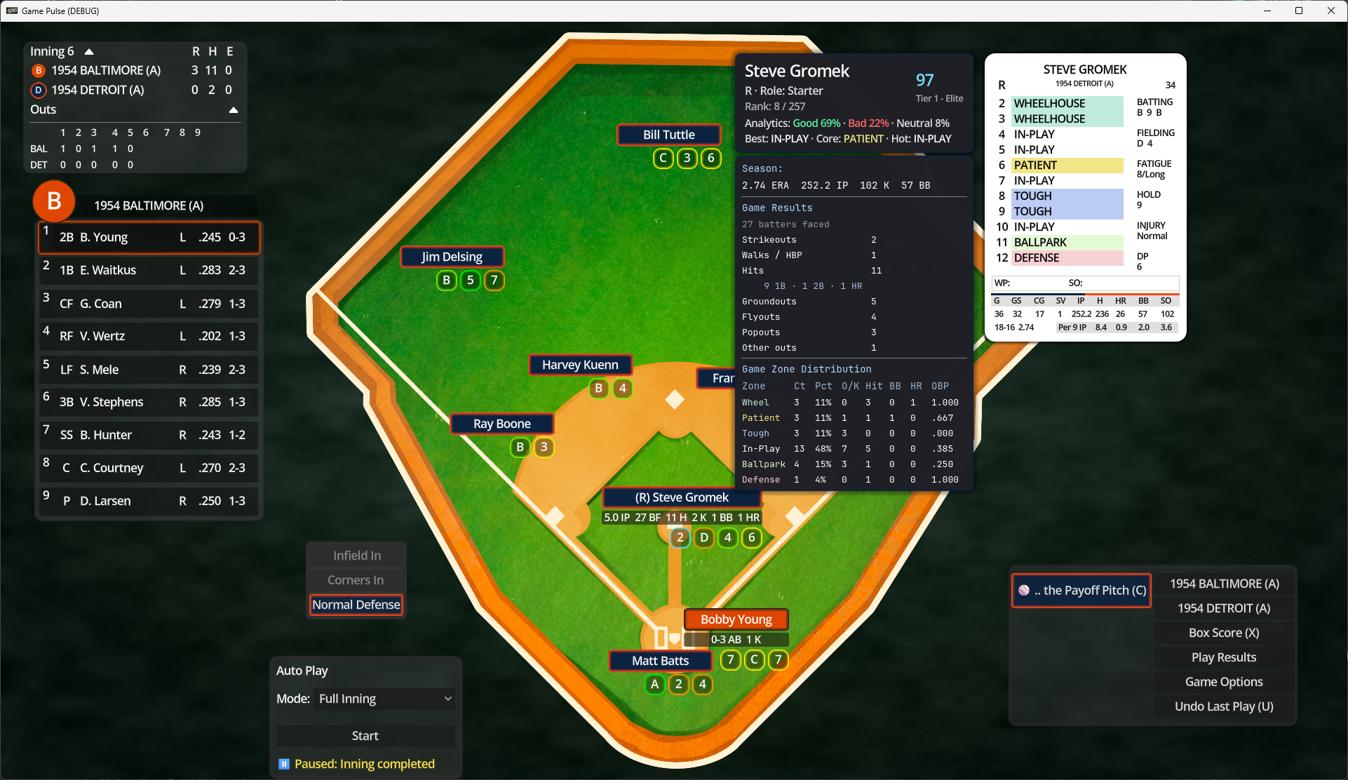 Game Pulse Payoff Pitch Baseball - 1954 Season Set
